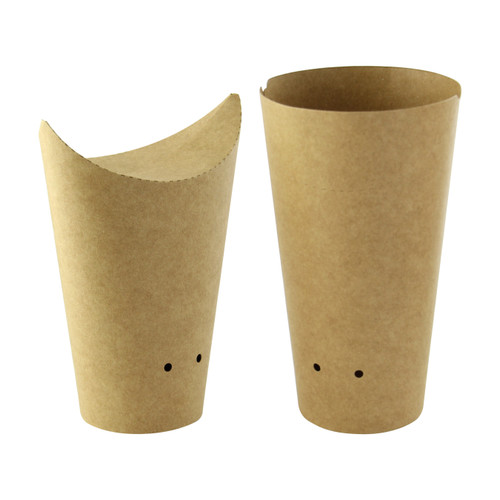 HAPPY FRIES Closable Perforated Kraft Snack Cup - 16oz D:2.36in H:6.3in - 1000 pcs