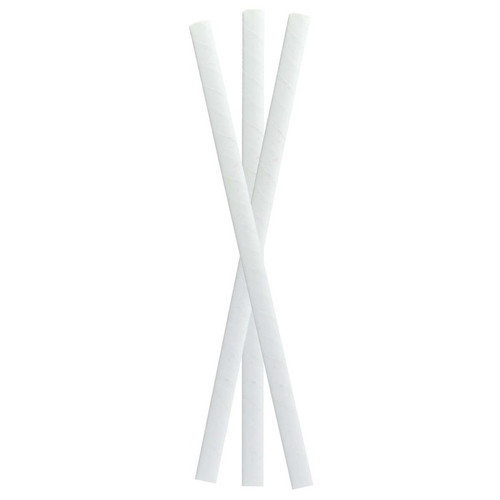 Durable Solid White Smoothie Paper Straws - Unwrapped - D:0.3in L:7.75in - 3000 pcs