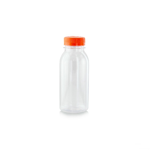 Round PET Bottle With Orange Cap - 7.8oz D:2in H:6.7in - 80 pcs