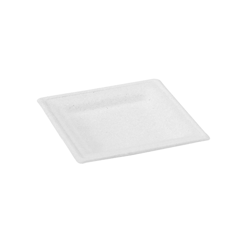 Square White Sugarcane Plate - L:6.2in W:6.2in H:0.6in - 500 pcs