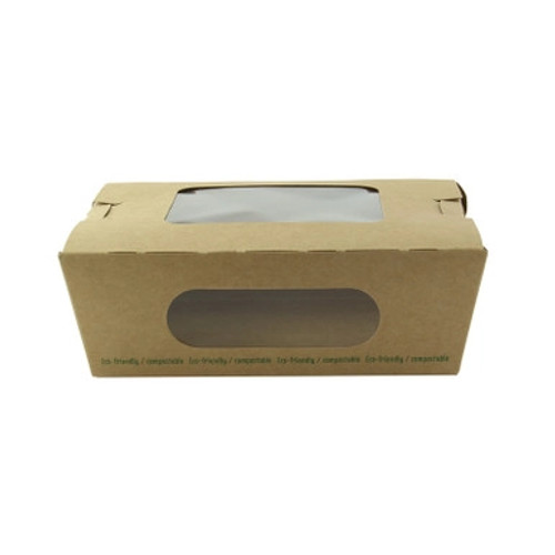 Easy Closing Kraft Compostable Salad Box With 2 Windows - 24oz L:6.1in W:4.7in H:2in - 200 pcs Easy Closing Kraft Compostable Salad Box With 2 Windows - 24oz L:6.1in W:4.7in H:2in - 200 pcs
