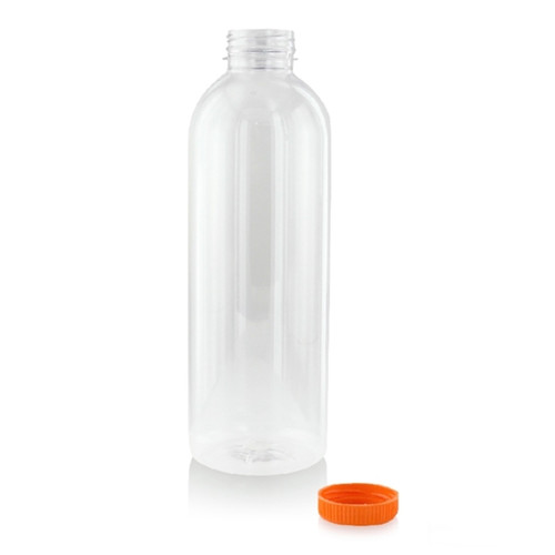 Round PET Bottle With Orange Cap - 34oz D:3.15in H:9.7in - 57 pcs