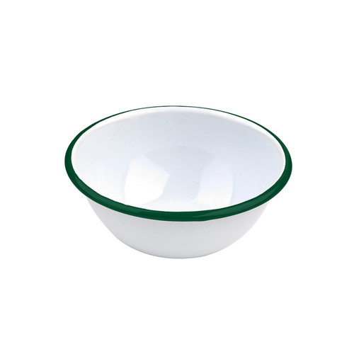 Enamel reusable bowl white wi/green rim - 19oz D:6.2in H:2.6in - 12 pcs
