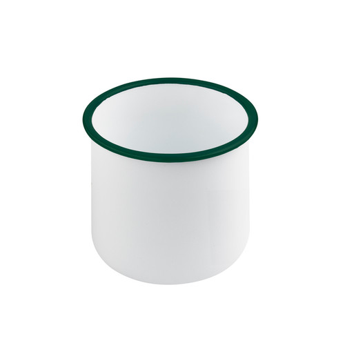 Enamel reusable delipot straight side white w/green rim - 25oz D:3.9in H:3.9in - 12 pcs