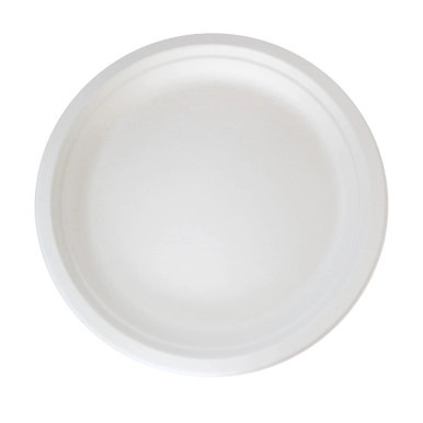 Round White Sugarcane Plate (No added PFAs) - D:8.74in H:0.75in - 500 pcs