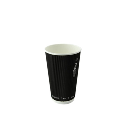 Black Rippled Wall Cup Plastic Free - 8oz D:3.1in H:3.6in - 500 pcs Black Rippled Wall Cup Plastic Free - 8oz D:3.1in H:3.6in - 500 pcs