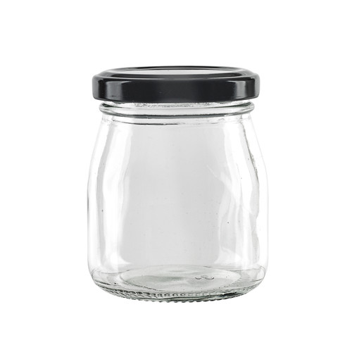 Smooth pudding jar with twist cap (Black Reusable cap) - 5oz D:2.36in W:2.55in H:3.14in - 30 pcs