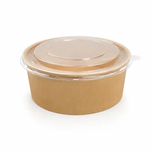Round Kraft Salad Bucket with PET Lid Included - 46oz D:7.3in H:2.75in - 200 pcs