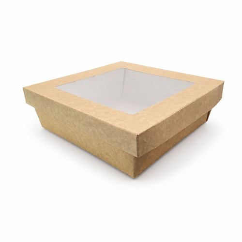 Bakeable Kraft Kray Box with PET Lid - 100oz L:7.9in W:7.9in H:2.6in Up to 350F(Base Only) - 100 pcs