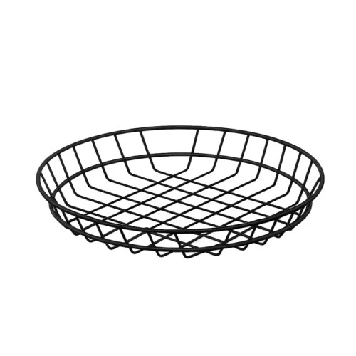 Black Round Reusable Steel Bread Basket - D:9.8in H:1.7in - 12 pcs