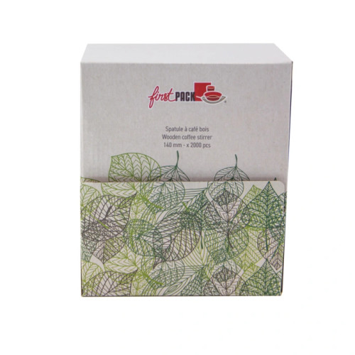 Wooden coffee stirrers with rounded end in dispenser box - L:5.5in - 10000 pcs