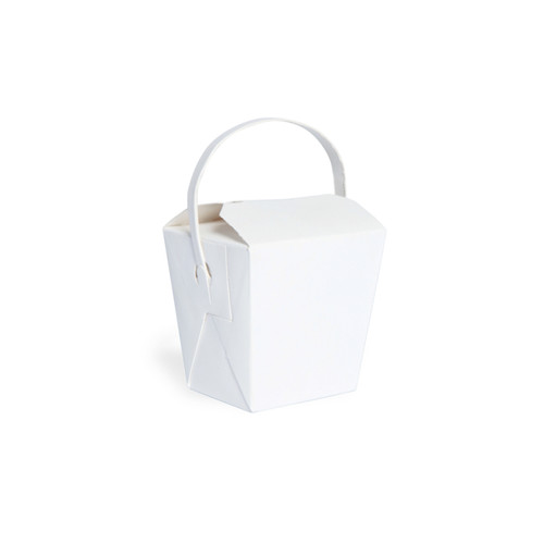 Mini White Take Out Box with Handle - 8oz L:2.6in W:2.8in H:2.8in - 500 pcs