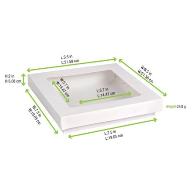 White Kray Boxes with PET Window Lid - 60oz L:7.1in W:7.1in H:2in - 200 pcs White Kray Boxes with PET Window Lid - 60oz L:7.1in W:7.1in H:2in - 200 pcs