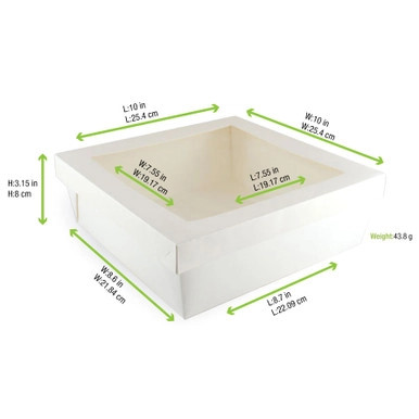White Kray Boxes with PET Window Lid - 132oz L:8.7in W:8.7in H:3.2in - 100 pcs White Kray Boxes with PET Window Lid - 132oz L:8.7in W:8.7in H:3.2in - 100 pcs