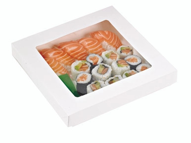 White Kray Boxes with PET Window Lid - 132oz L:8.7in W:8.7in H:3.2in - 100 pcs White Kray Boxes with PET Window Lid - 132oz L:8.7in W:8.7in H:3.2in - 100 pcs