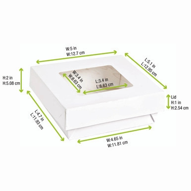 White Kray Boxes with PET Window Lid - 22oz L:4.7in W:4.7in H:2in - 250 pcs White Kray Boxes with PET Window Lid - 22oz L:4.7in W:4.7in H:2in - 250 pcs