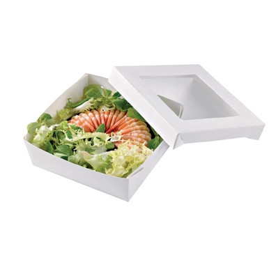 White Kray Boxes with PET Window Lid - 22oz L:4.7in W:4.7in H:2in - 250 pcs White Kray Boxes with PET Window Lid - 22oz L:4.7in W:4.7in H:2in - 250 pcs