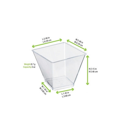 ZENO Clear Square Cup - 3.3oz L:2.4in W:2.4in H:2.75in - 600 pcs