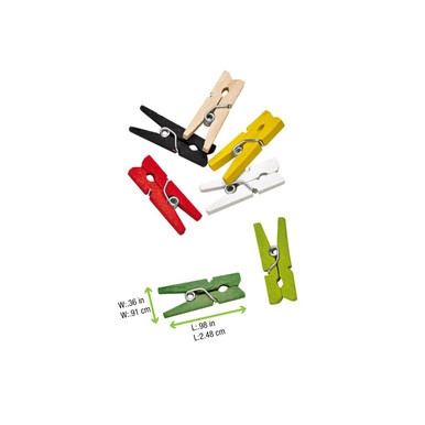 Assorted Colors Mini Wooden Clothespin - L:1in W:0.36in - 2000 pcs