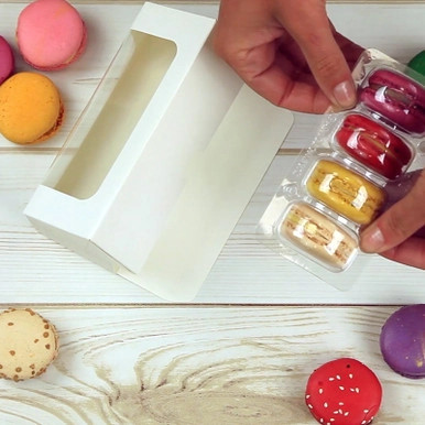 Insert for 4 Macarons (1x4) with Clip Closure - D:1.85in L:5in W:2in 1in - 250 pcs Insert for 4 Macarons (1x4) with Clip Closure - D:1.85in L:5in W:2in 1in - 250 pcs