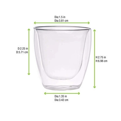 Double Wall Short Mini Reusable Glass - 2.5oz D:2.5in H:2.65in - 48 pcs