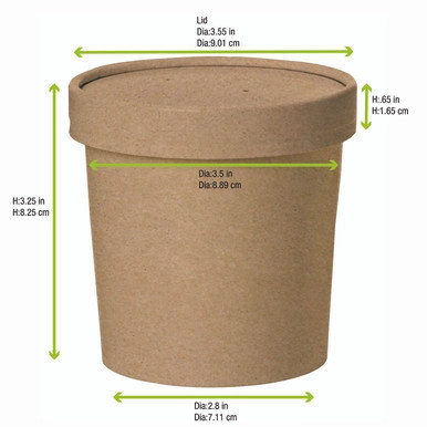 Brown Kraft Soup Cup with Kraft Lid Included - 12oz D:3.5in H:3.4in - 500 pcs Brown Kraft Soup Cup with Kraft Lid Included - 12oz D:3.5in H:3.4in - 500 pcs
