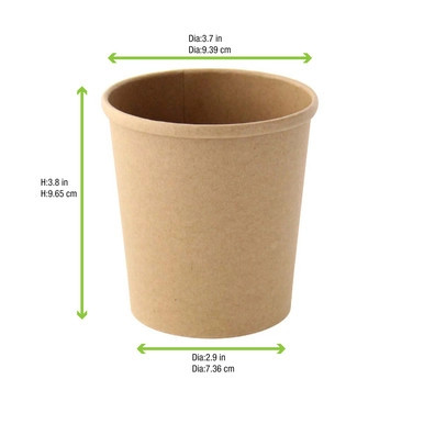 Brown Kraft Soup Cup (Lid optional) - 16oz D:3.8in H:4in - 500 pcs Brown Kraft Soup Cup (Lid optional) - 16oz D:3.8in H:4in - 500 pcs