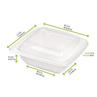 Square White Sugarcane Salad Bowl - 25oz L:7.7in W:7.7in H:1.9in - 300 pcs Square White Sugarcane Salad Bowl - 25oz L:7.7in W:7.7in H:1.9in - 300 pcs