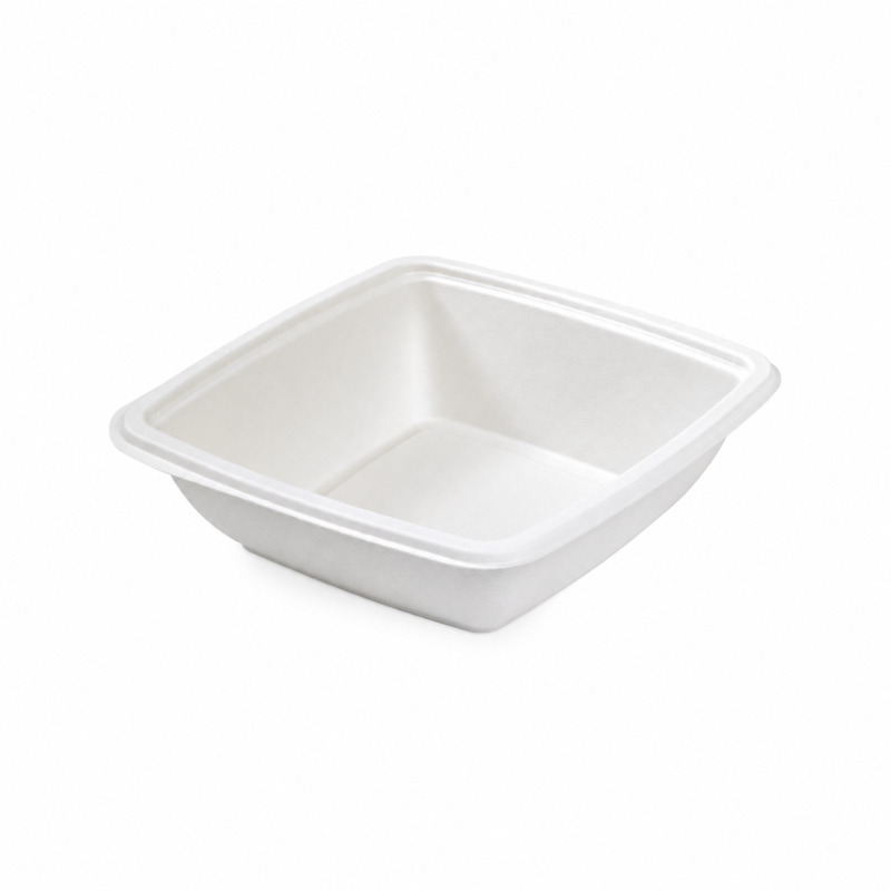 Square White Sugarcane Salad Bowl - 25oz L:7.7in W:7.7in H:1.9in - 300 pcs