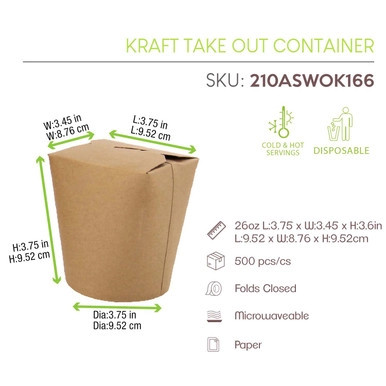 Kraft Take Out Container - 26oz D:3.9in H:3.6in - 500 pcs Kraft Take Out Container - 26oz D:3.9in H:3.6in - 500 pcs