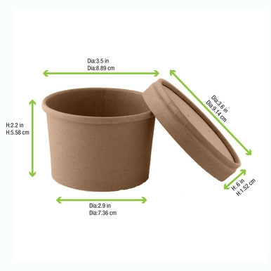 Brown Kraft Soup Cup with Kraft Lid Included - 8oz D:3.5in H:2.4in - 500 pcs Brown Kraft Soup Cup with Kraft Lid Included - 8oz D:3.5in H:2.4in - 500 pcs
