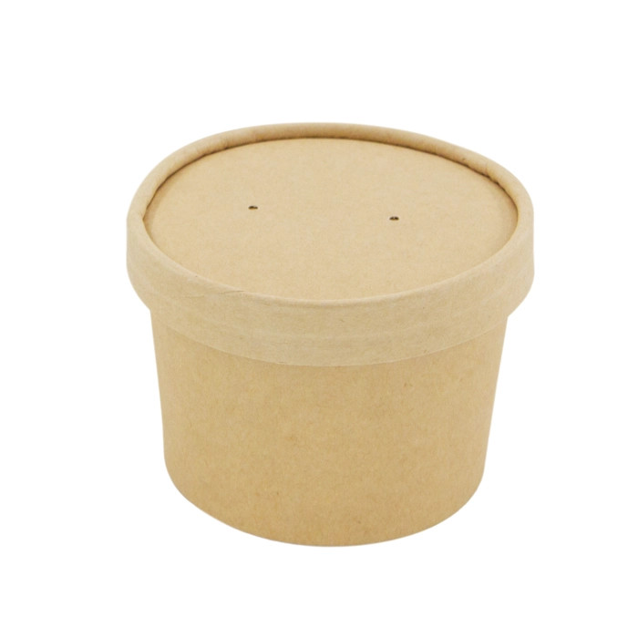 Brown Kraft Soup Cup with Kraft Lid Included - 8oz D:3.5in H:2.4in - 500 pcs Brown Kraft Soup Cup with Kraft Lid Included - 8oz D:3.5in H:2.4in - 500 pcs