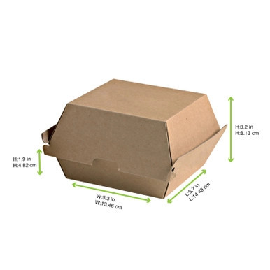 Kraft Corrugated Hamburger Clamshell Take Out Box - 18oz L:5.7in W:5.3in H:3.2in - 500 pcs Kraft Corrugated Hamburger Clamshell Take Out Box - 18oz L:5.7in W:5.3in H:3.2in - 500 pcs