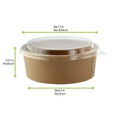 Round Kraft Salad Bucket with PET Lid Included - 40oz D:7.2in H:2.6in - 200 pcs Round Kraft Salad Bucket with PET Lid Included - 40oz D:7.2in H:2.6in - 200 pcs