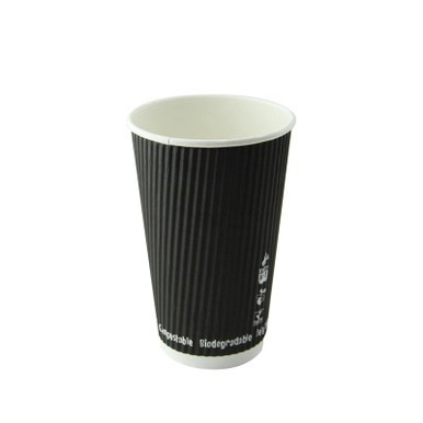 Compostable Rippled Black Cup - 20oz D:3.5in H:6.1in - 500 pcs Compostable Rippled Black Cup - 20oz D:3.5in H:6.1in - 500 pcs