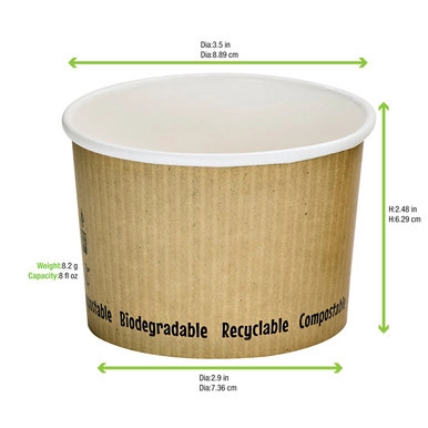 Compostable Soup Cup - 8oz D:3.5in H:2.4in - 500 pcs Compostable Soup Cup - 8oz D:3.5in H:2.4in - 500 pcs