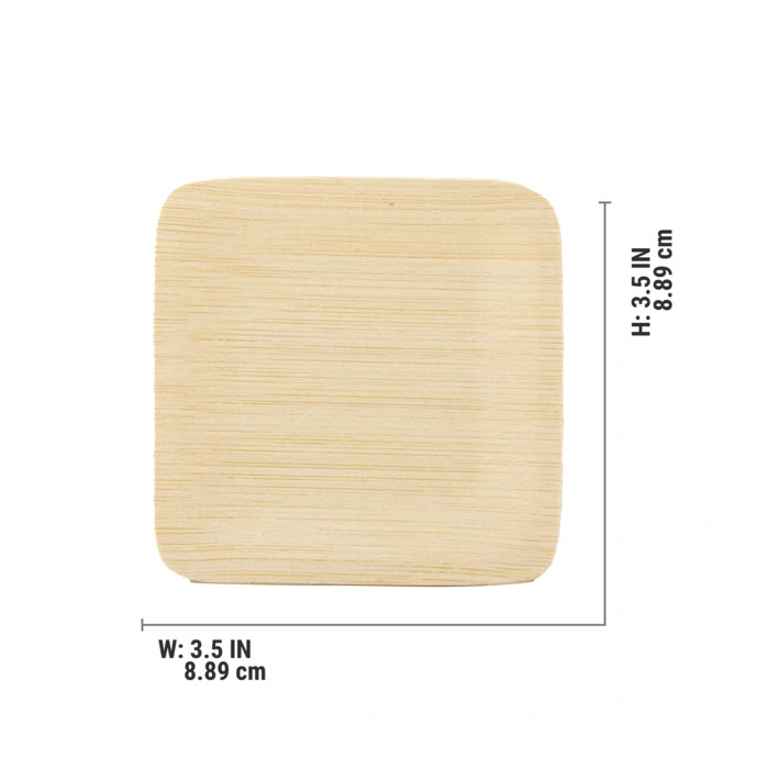 Bamboo Veneer Square Plate - L:3.5in W:3.5in H:0.2in - 100 pcs