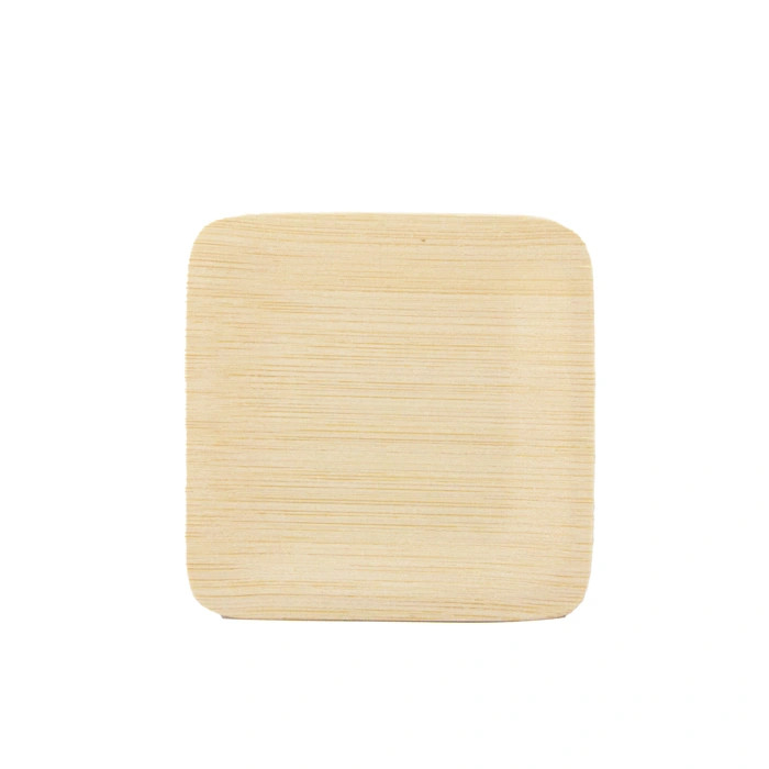 Bamboo Veneer Square Plate - L:3.5in W:3.5in H:0.2in - 100 pcs