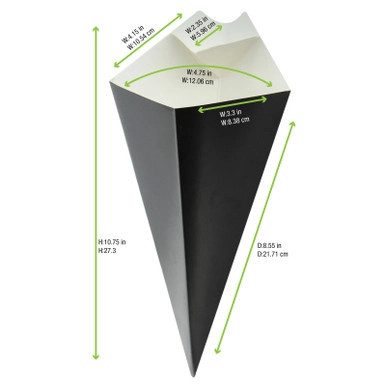 Black Paper Cones with Built in Dipping Sauce Compartment - 14oz L:11in W:6.5in - 500 pcs Black Paper Cones with Built in Dipping Sauce Compartment - 14oz L:11in W:6.5in - 500 pcs