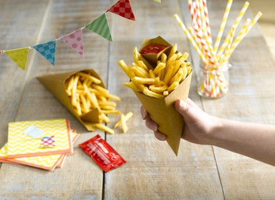 White Paper Cones with Built in Dipping Sauce Compartment - 14oz L:11in W:6.5in - 500 pcs White Paper Cones with Built in Dipping Sauce Compartment - 14oz L:11in W:6.5in - 500 pcs