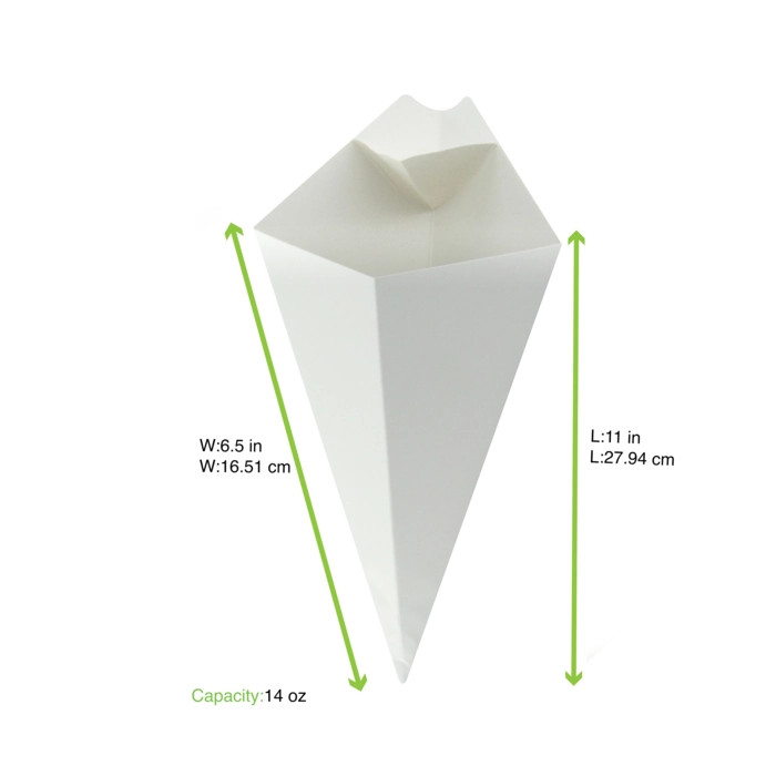 White Paper Cones with Built in Dipping Sauce Compartment - 14oz L:11in W:6.5in - 500 pcs White Paper Cones with Built in Dipping Sauce Compartment - 14oz L:11in W:6.5in - 500 pcs