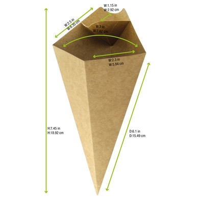 Kraft Paper Cones with Built in Dipping Sauce Compartment - 5oz L:7.5in W:4.5in - 500 pcs Kraft Paper Cones with Built in Dipping Sauce Compartment - 5oz L:7.5in W:4.5in - 500 pcs