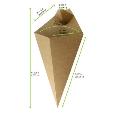 Kraft Paper Cones with Built in Dipping Sauce Compartment 14oz 11 x 6