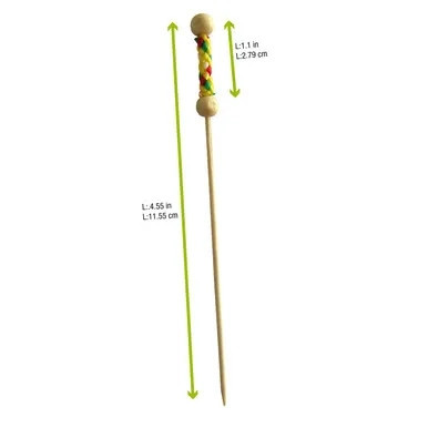 FUJI Bamboo Pick with Natural Beads and Yellow Design - L:4.4in - 2000 pcs