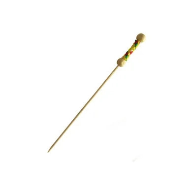 FUJI Bamboo Pick with Natural Beads and Yellow Design - L:4.4in - 2000 pcs