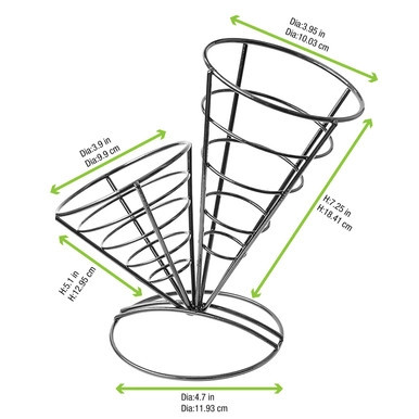 Black Reusable Iron Conical Baskets (2 Cones) - D:3.9in H:8in - 6 pcs Black Reusable Iron Conical Baskets (2 Cones) - D:3.9in H:8in - 6 pcs