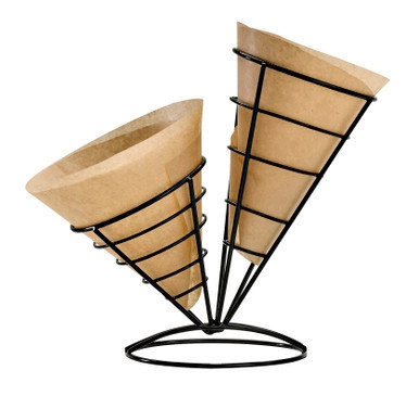 Black Reusable Iron Conical Baskets (2 Cones) - D:3.9in H:8in - 6 pcs Black Reusable Iron Conical Baskets (2 Cones) - D:3.9in H:8in - 6 pcs