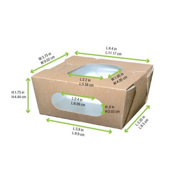 Easy Closing Kraft Salad Box with 2 Windows - 16oz L:4.1in W:3.7in H:1.8in - 100 pcs Easy Closing Kraft Salad Box with 2 Windows - 16oz L:4.1in W:3.7in H:1.8in - 100 pcs
