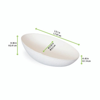 Egg Shaped White Sugarcane Dish - 1oz L:3.5in W:2in H:0.95in - 288 pcs