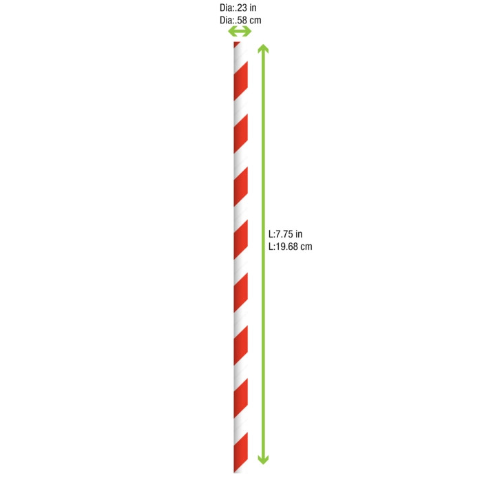 Durable Red & White Striped Paper Straws - Unwrapped - D:0.23in L:7.75in - 300 pcs